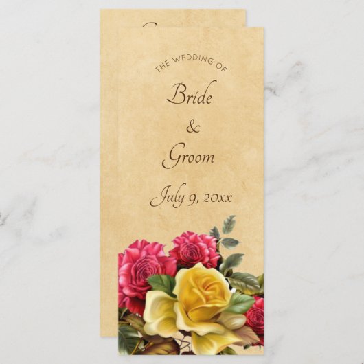  programma voor het binden van rode en gele rozen programmakaart (Voorkant / Achterkant)