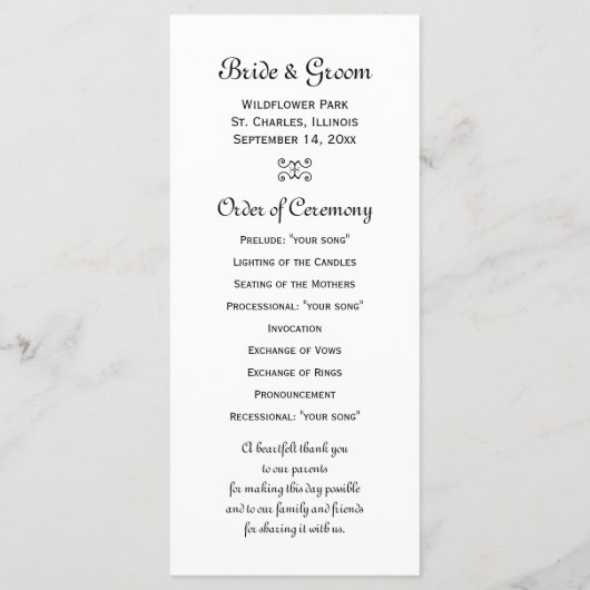 Programma voor het binden van zwarte en witte roze programmakaart (Achterkant)