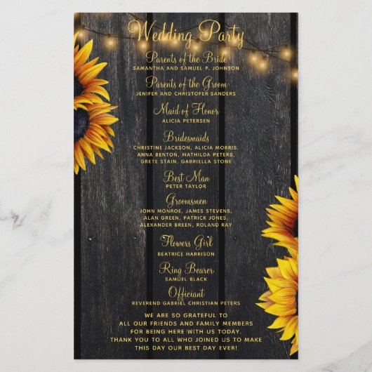 Programma voor het bruiloft van zonnebloemrijke go (Achterkant)