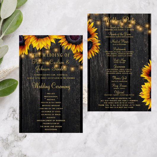 Programma voor het bruiloft van zonnebloemrijke go