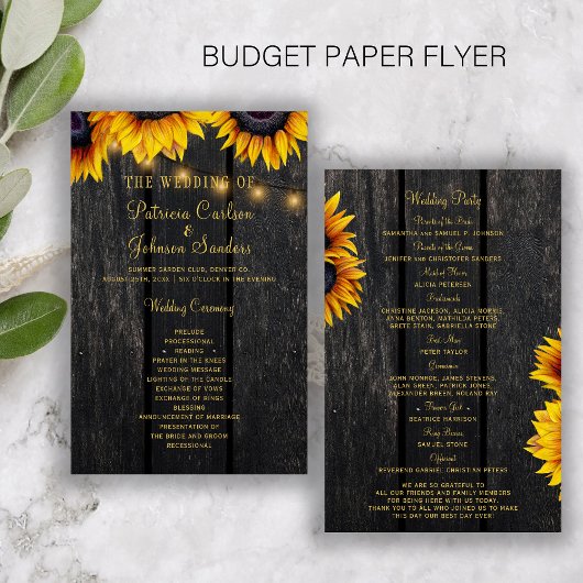Programma voor het bruiloft van zonnebloemrijke go flyer