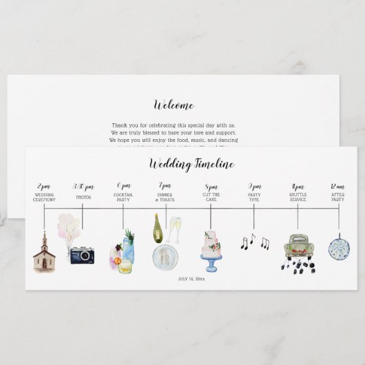 Programma voor het evenement op huwelijksdag (Voorkant / Achterkant)