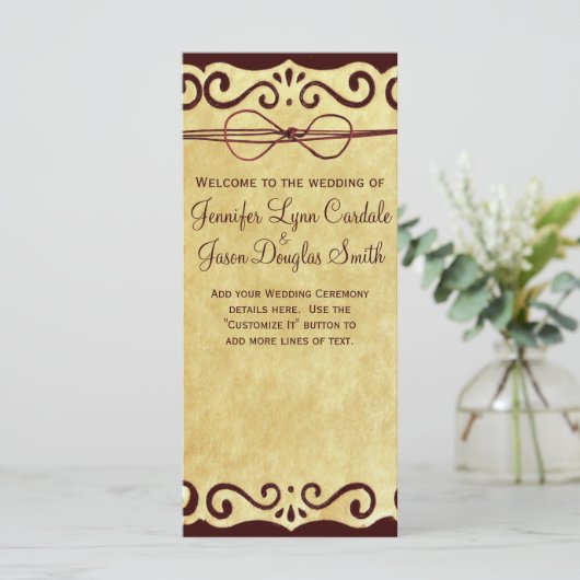  programma voor het huwelijk met Rol Rustic Programmakaart (Staand voorkant)