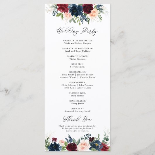 Programma voor het huwelijk tussen Bourgogne en Na Programmakaart (Achterkant)