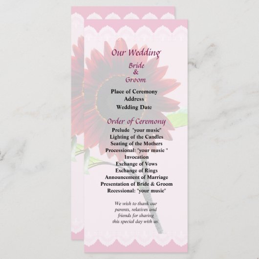 Programma voor het huwelijk tussen Cherry en Choco Programmakaart (Voorkant / Achterkant)