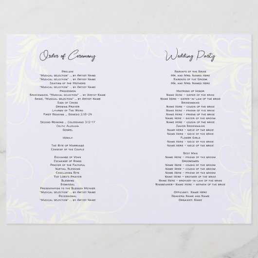 programma voor het huwelijk tussen lavender Flouri (Achterkant)