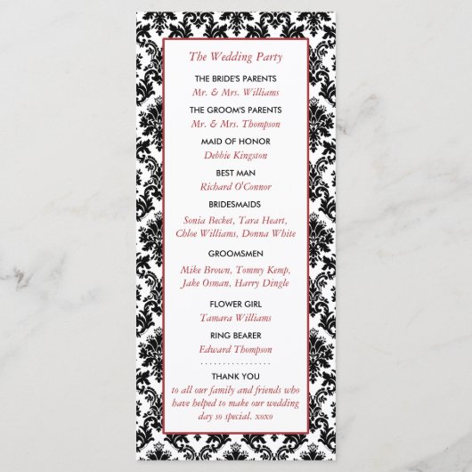  programma voor het huwelijk tussen rood, zwart en programmakaart (Achterkant)