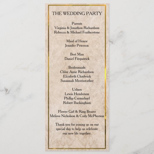  programma voor het huwelijk tussen roze bessen programmakaart (Achterkant)