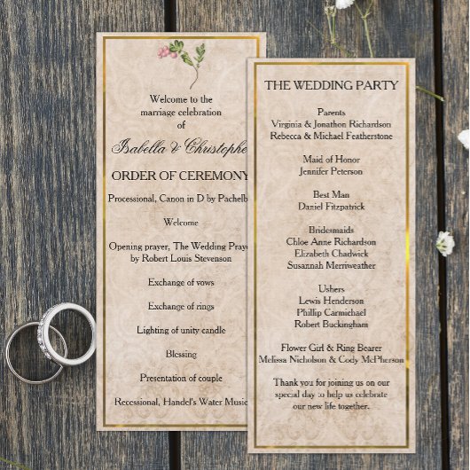  programma voor het huwelijk tussen roze bessen programmakaart