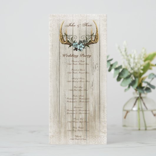 Programma voor het huwelijk tussen Rozen en Antler Programmakaart (Staand voorkant)