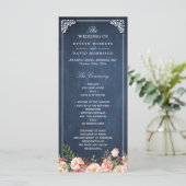  programma voor het huwelijk van Floral Blue Chalk Programmakaart (Staand voorkant)