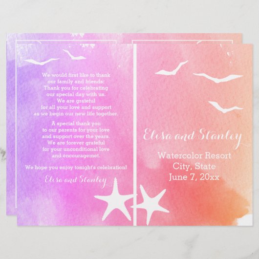 Programma voor het strandbruiloft van roze en paar (Voorkant / Achterkant)