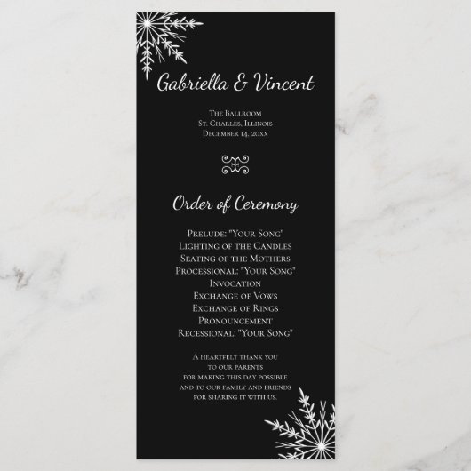 Programma voor het winterweddenschap tussen zwarte programmakaart (Voorkant)