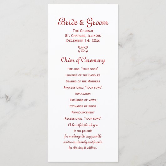 Programma voor het winterweddenschap van rode boge programmakaart (Achterkant)