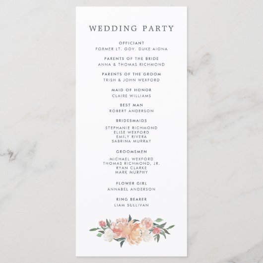 Programma voor huwelijksevenementen in Midzomer Programmakaart (Achterkant)