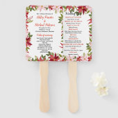 Programma voor kerstbruiloft in Red Poinsettia Handwaaier (Voorkant en achterkant)