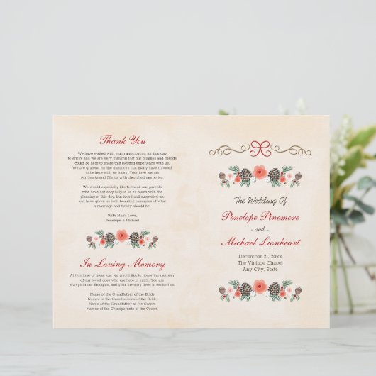 programma voor kerstbruiloft met Floral Pine (Staand voorkant)