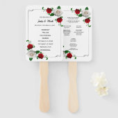 Programma voor kerstbruiloft met rode en witte Roz Handwaaier (Voorkant en achterkant)