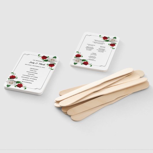 Programma voor kerstbruiloft met rode en witte Roz Handwaaier (Niet-gemonteerd)