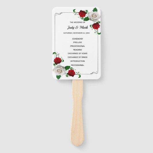 Programma voor kerstbruiloft met rode en witte Roz Handwaaier (Voorkant)