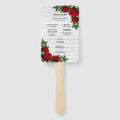 Programma voor kerstbruiloft met rode rozen en pij handwaaier (Achterkant)