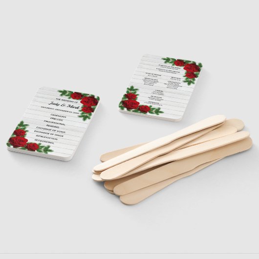 Programma voor kerstbruiloft met rode rozen en pij handwaaier (Niet-gemonteerd)