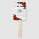 Programma voor kerstbruiloft met rode rozen en pij handwaaier (Voorkant)