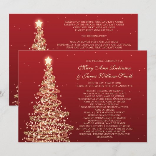 Programma voor kerstbruiloft Red Gold (Voorkant / Achterkant)