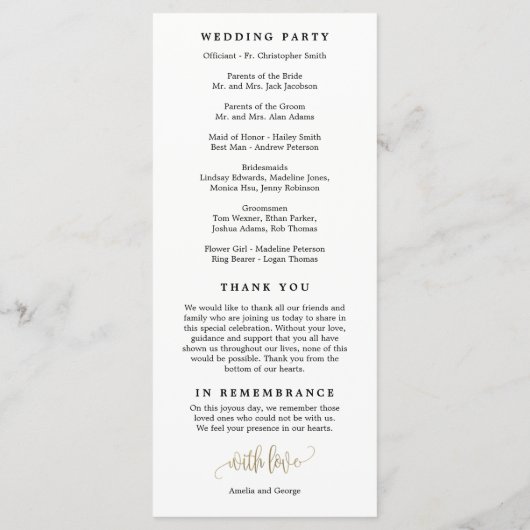 Programma voor liefdevolle kalligrafie voor wedden programmakaart (Achterkant)