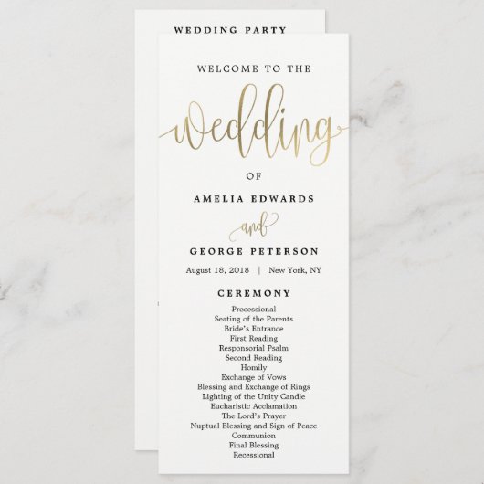 Programma voor liefdevolle kalligrafie voor wedden programmakaart (Voorkant / Achterkant)