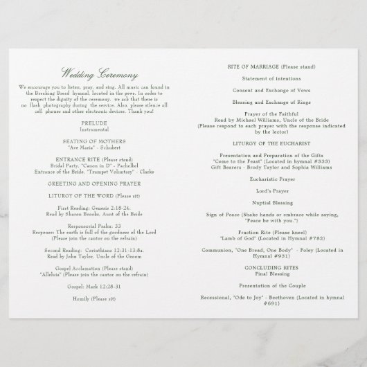 Programma voor Megan katholieke Wedding Mass (Achterkant)