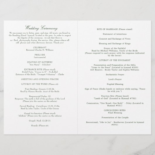 Programma voor Megan katholieke Wedding Mass (Achterkant)