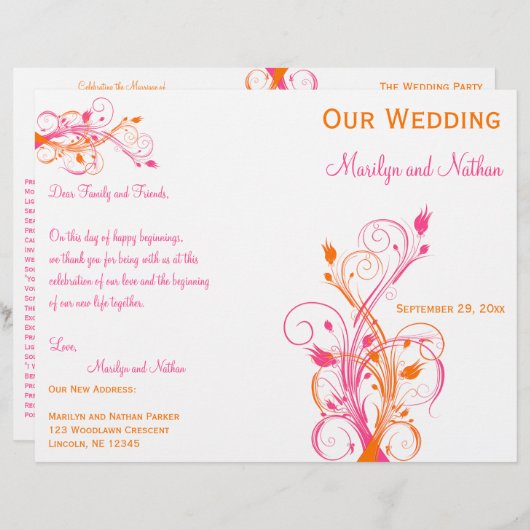 Programma voor Oranje, Roze en Witte Floral Weddin (Voorkant / Achterkant)
