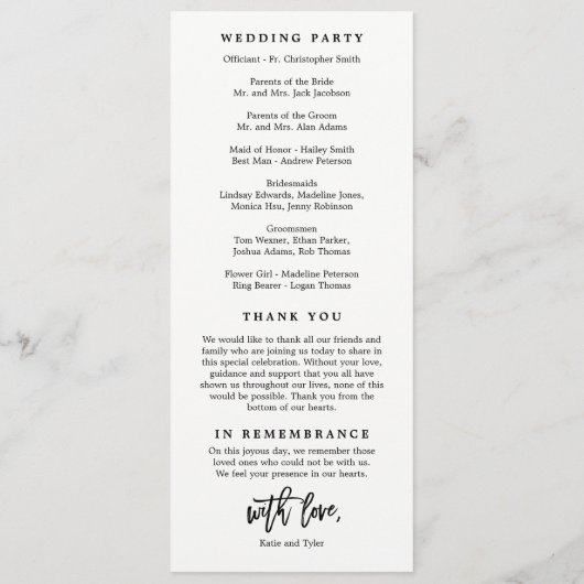 Programma voor pensed Charm Wedding Programmakaart (Achterkant)