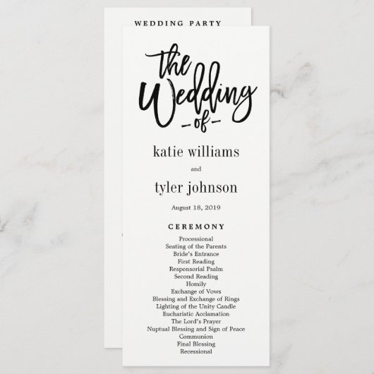 Programma voor pensed Charm Wedding Programmakaart (Voorkant / Achterkant)