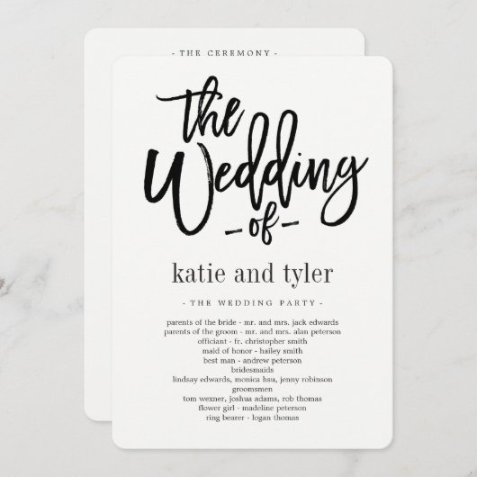 Programma voor pensed Charm Wedding Programmakaart (Voorkant / Achterkant)