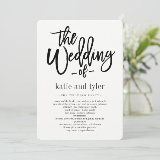 Programma voor pensed Charm Wedding Programmakaart (Staand voorkant)