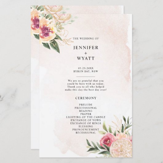 Programma voor pony- en Gold Foil Bloom Wedding-ce (Voorkant / Achterkant)