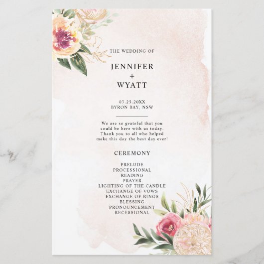 Programma voor pony- en Gold Foil Bloom Wedding-ce (Voorkant)