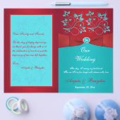 Programma voor rode, Turquoise Floral Wedding Flyer (Enkel)