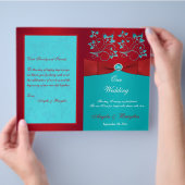 Programma voor rode, Turquoise Floral Wedding Flyer (Hand)