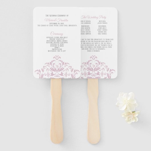 Programma voor roze en grijze bruine dwergvrouwen handwaaier (Voorkant en achterkant)