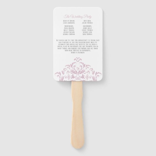 Programma voor roze en grijze bruine dwergvrouwen handwaaier (Achterkant)