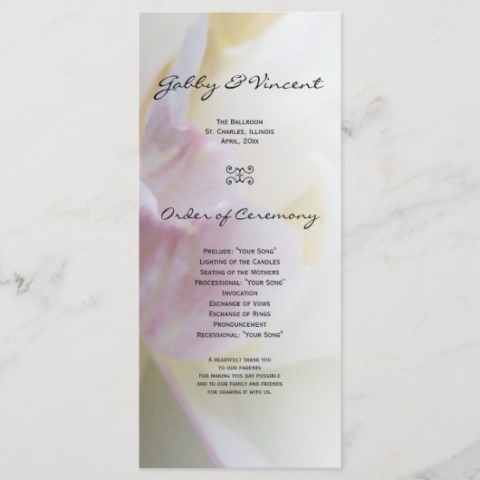 Programma voor roze en witte tulpen voor het uittr programmakaart (Voorkant)