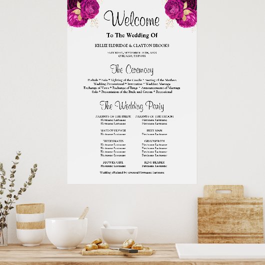 Programma voor roze/gouden finale bruiloft poster (Keuken)