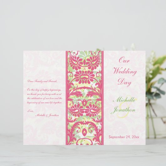 Programma voor roze, witte, groene, gele bruiloft (Staand voorkant)
