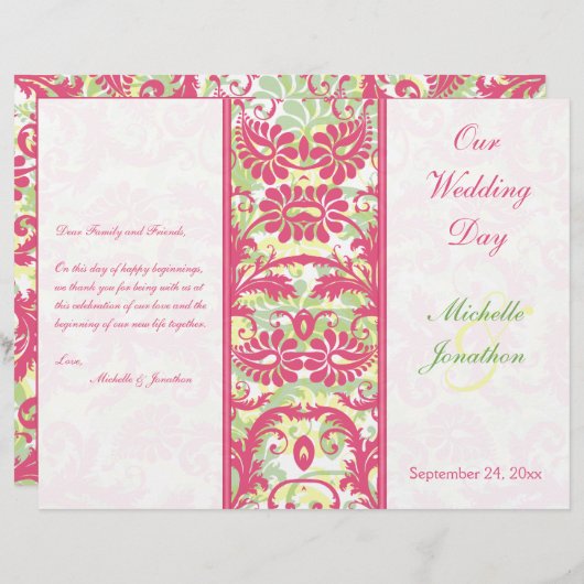 Programma voor roze, witte, groene, gele bruiloft (Voorkant / Achterkant)