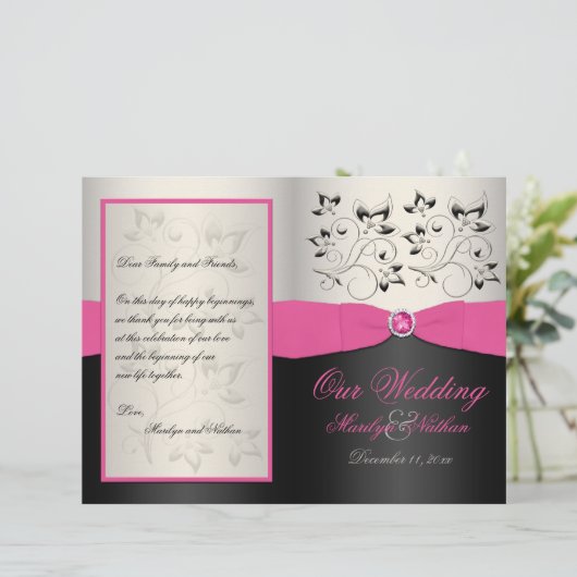 Programma voor roze, zwarte en zilveren bruiloft (Staand voorkant)