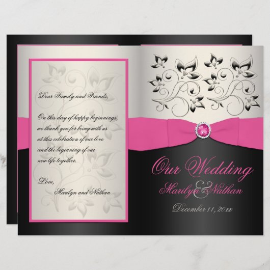 Programma voor roze, zwarte en zilveren bruiloft (Voorkant / Achterkant)