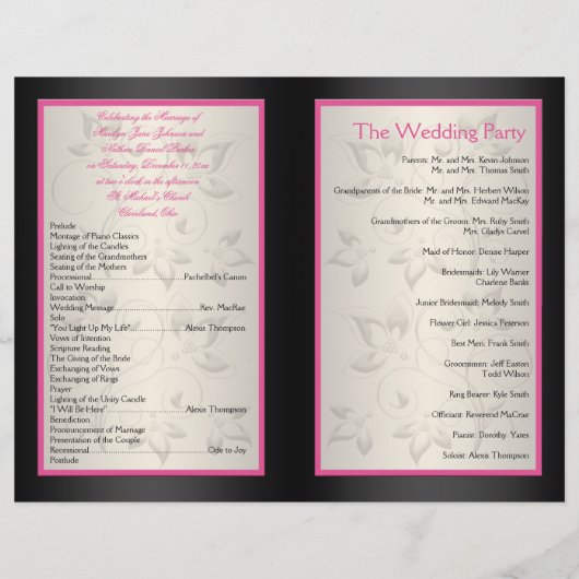 Programma voor roze, zwarte en zilveren bruiloft (Achterkant)